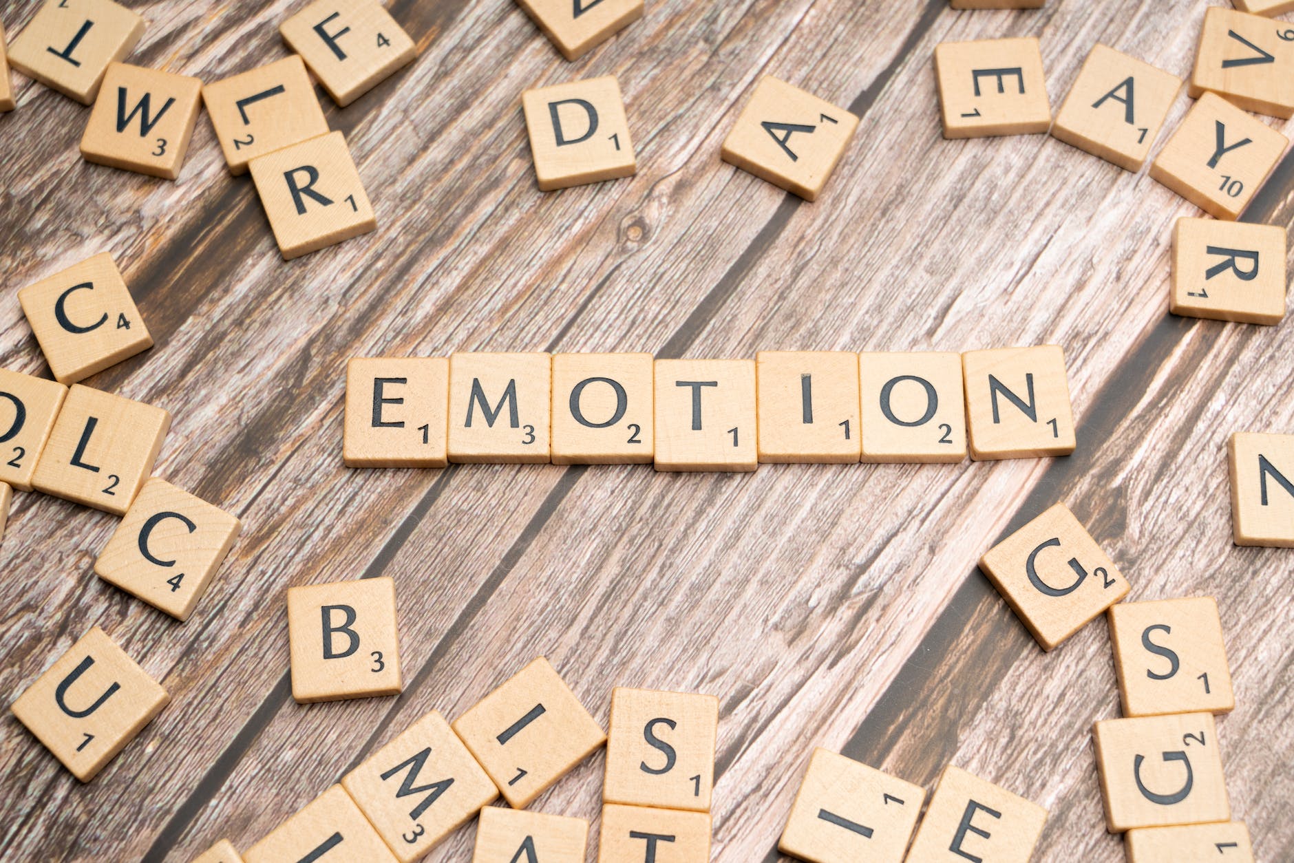 the word emotion spelled out in scrabble letters